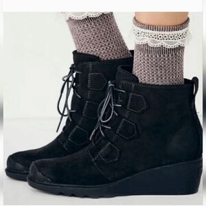 Sorel Black Suede Leather Toronto Wedge Ankle Booties